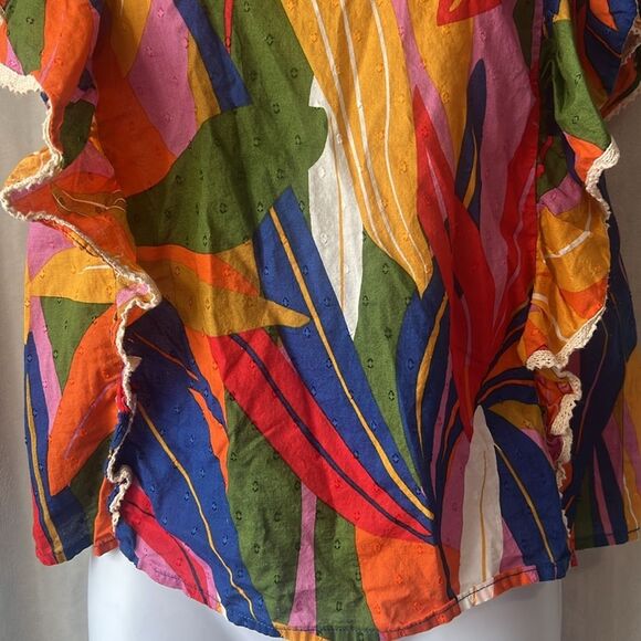 Marc New York Ruffled Short Sleeve Colorful Tropical Top Size Small - Picture 9 of 14